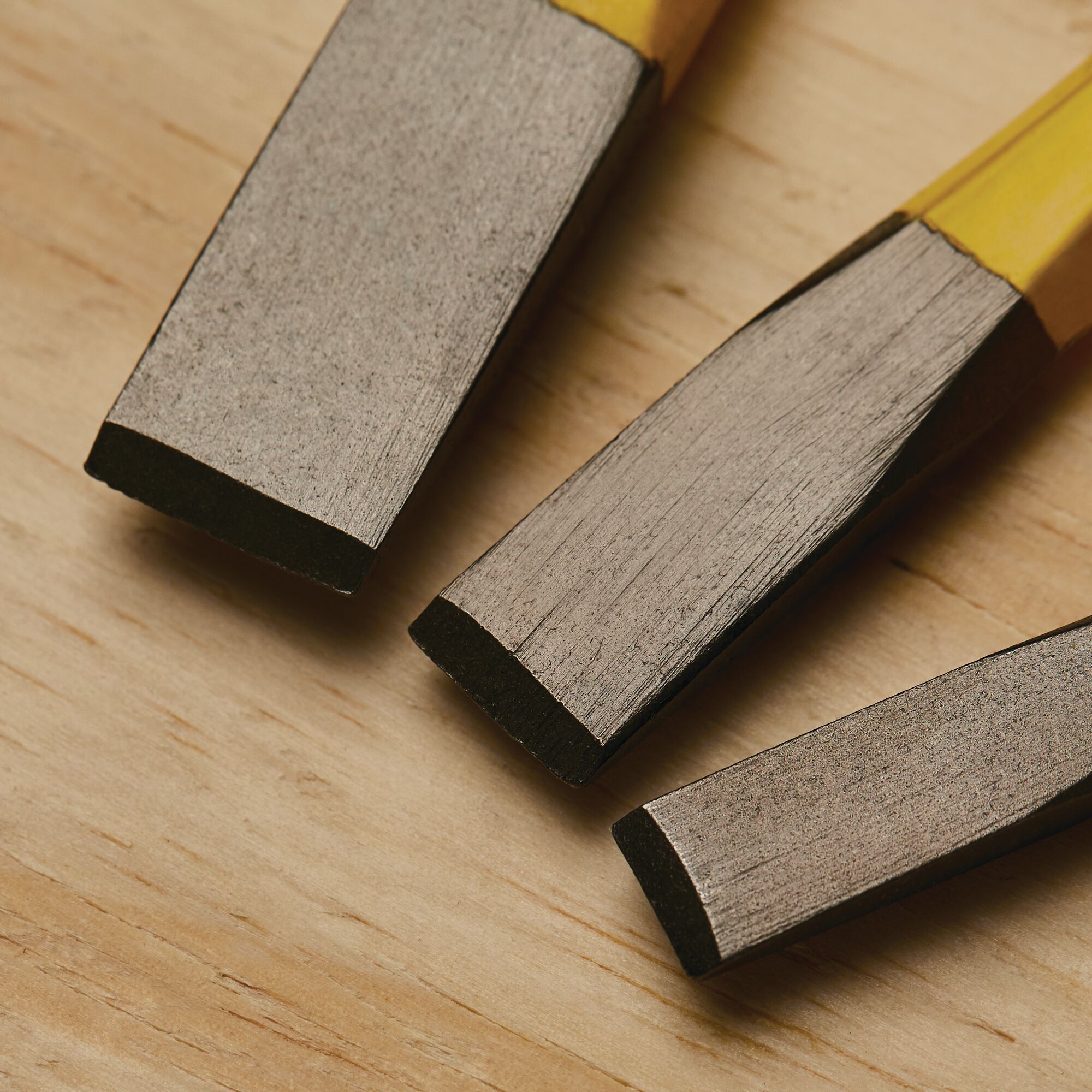 Sharp chisel head feature of a 12 piece punch and chisel kit.