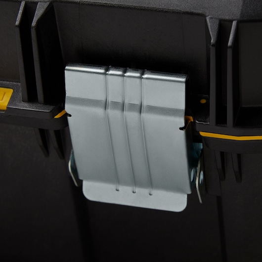 Close up of 24 inch Series 2000 Tool Box with Tray featuring nickel plated metal latch.