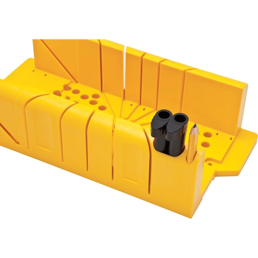 Profile of clamping miter box with 14 inch saw.