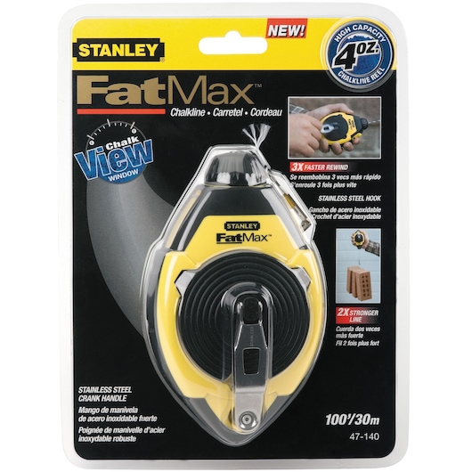 Chalk line reel in plastic packaging.