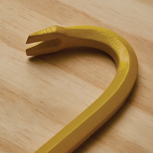 Slotted claw end feature of 18 inch forged hexagonal steel ripping bar.