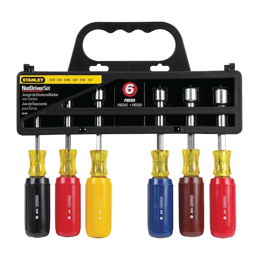 6 piece nut driver set in plastic packaging.