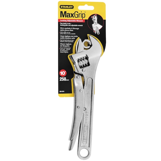 10 inch Max Grip Locking Adjustable Wrench in carded packaging.
