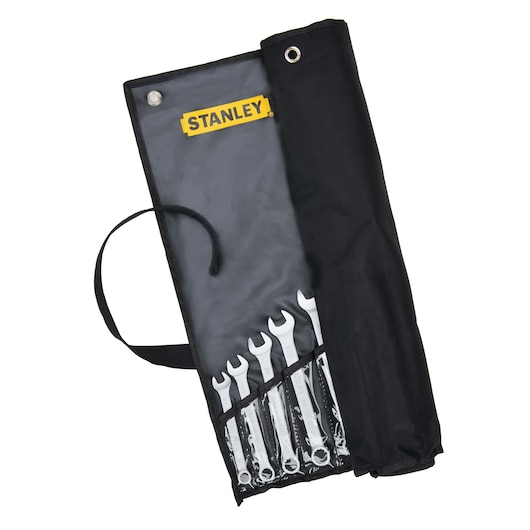 14 piece Combination Wrench Set S A E rolled up in plastic tool pouch.