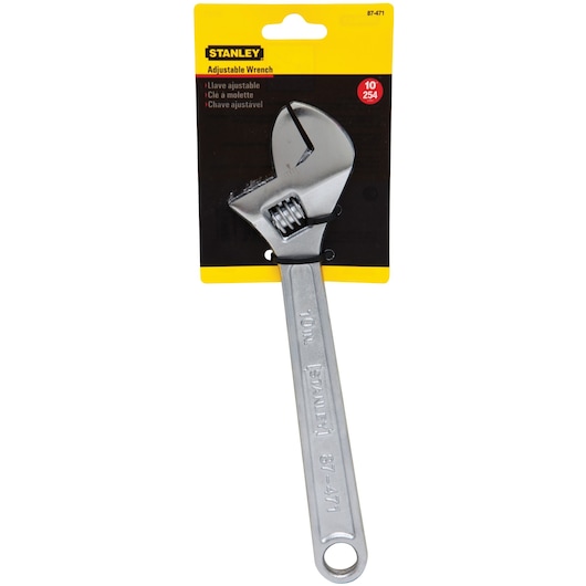 10 inch Adjustable Wrench in carded packaging.