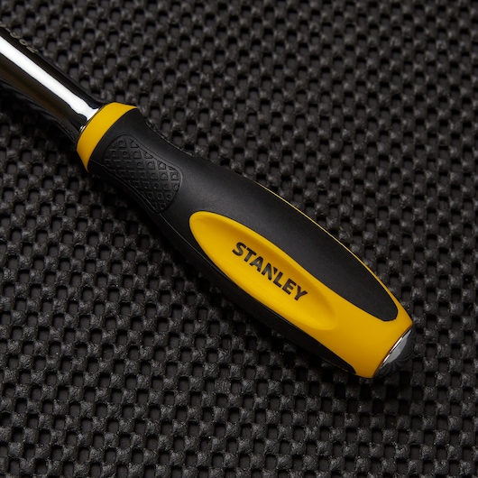 Bi material ergonomic handle design feature of three eighths inch Drive Rotator Ratchet.