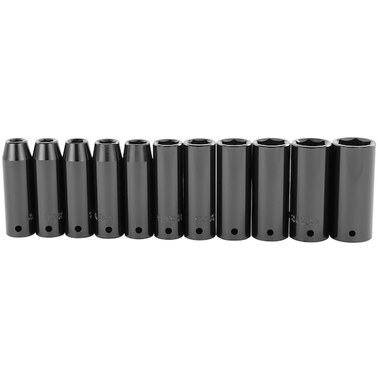 11 Piece half inch Drive metric deep impact socket set.