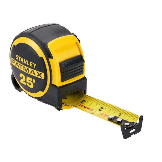 Left profile of 25 foot fatmax tape measure.