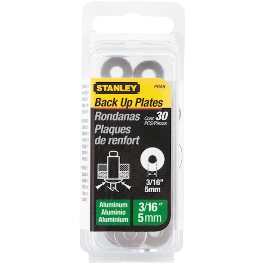 30 pack 3 sixteenths inch aluminum back up plates packed.