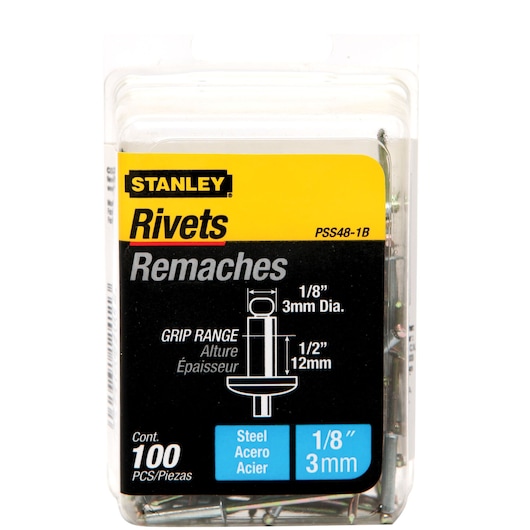 100 pieces of half inch grip range STEEL RIVETS in plastic packaging.
