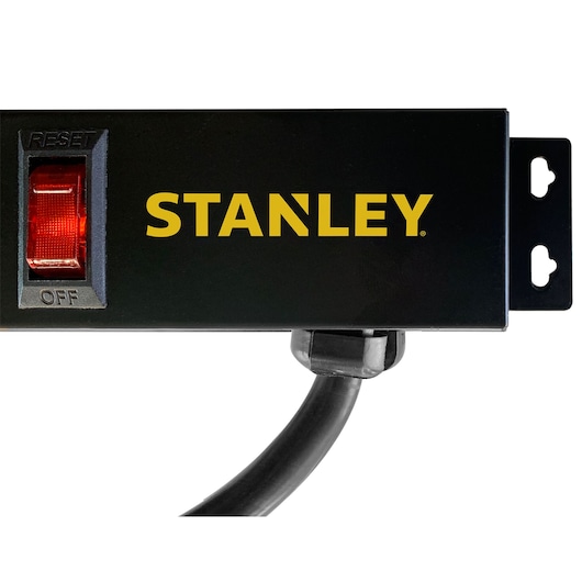 OFF/ON switch view of SURGEMAX™ PRO 9 outlet Heavy-duty metal surge ba.