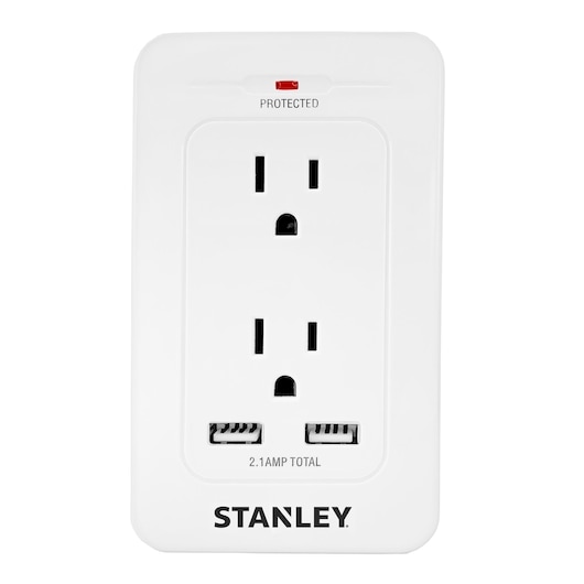 Front angle view of SURGEQUAD™  2 USB 4 outlet surge adapter