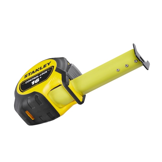 STANLEY CONTROL-LOCK™ 16 ft. Tape Measure Beauty 1/4 turn blade out showing finger brake