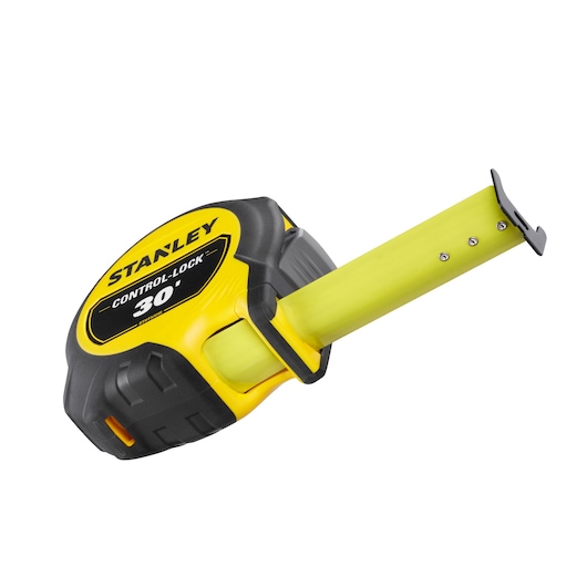 STANLEY CONTROL-LOCK™ 30 ft. Tape Measure Beauty 1/4 turn blade out showing finger brake