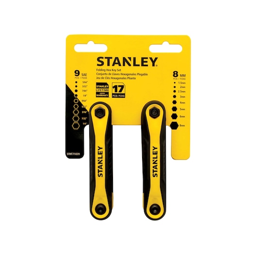 2 Pack FOLDING METRIC AND SAE HEX KEYS in cardboard packaging.
